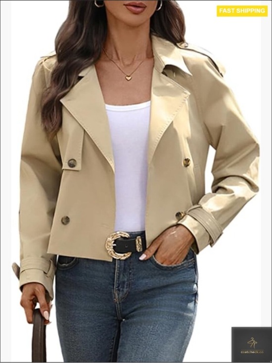 Jackets & Blazers - Cropped Trench Coat Oversized Double Breasted Classic Chic Fall Jacket new